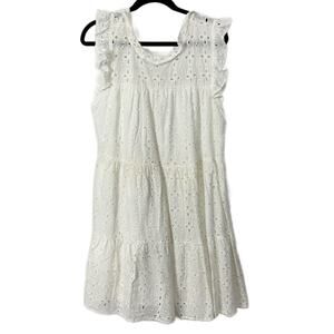 Mud Pie White Eyelet Floral Dress Women's size medium